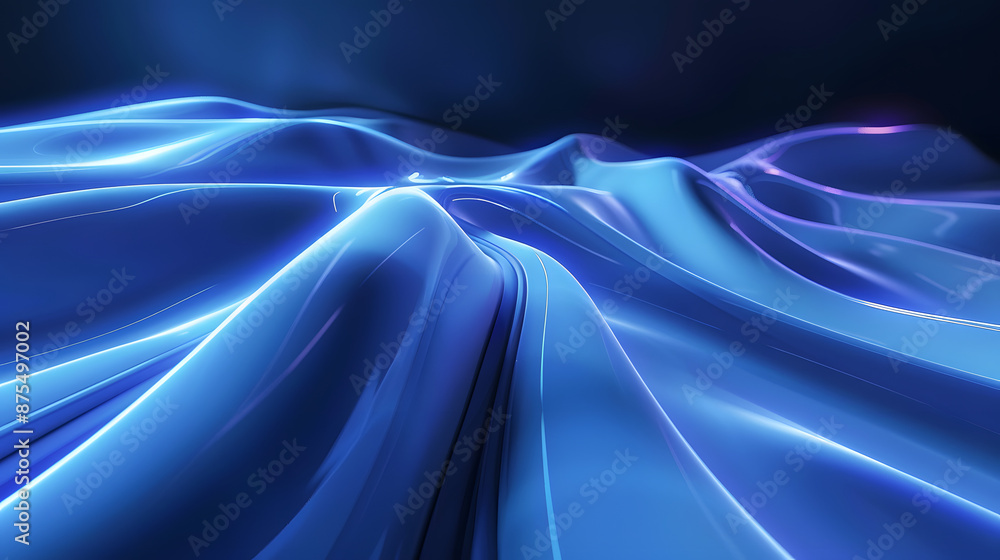Poster 3d render landscape of smooth blue wave with glowing edges on background. aig53f.