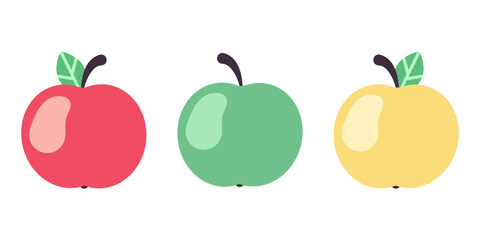 Three different apples.  Vector flat illustration