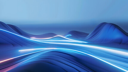 3D render landscape of smooth blue wave with glowing edges on background. AIG53F.