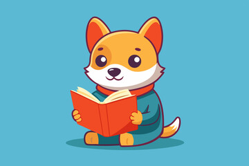  Cute dog reading a book. Animal cartoon concept isolated. Can used for t-shirt, greeting card, invitation card or mascot