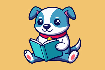  Cute dog reading a book. Animal cartoon concept isolated. Can used for t-shirt, greeting card, invitation card or mascot