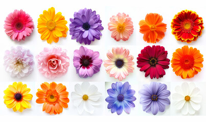 Colorful Variety of Beautiful Flowers Isolated on White Background for Banner Design, Nature Concept, Spring Inspiration, Floral Pattern for Creative Projects