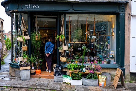 Frome, Somerset, UK - 27.05.2024. Flower shop at Catherine Hill shopping street in Frome, Somerset, UK. Catherine Hill shopping street in Frome is the main shopping area. It is lined with interesting 
