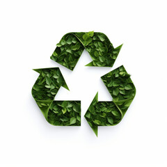 A vibrant green recycling symbol composed of lush foliage, symbolizing the importance of sustainable living and environmental responsibility