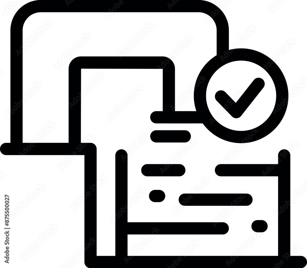 Aufkleber black outline icon representing a digital file storage being approved by a document management syste
