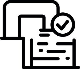 Black outline icon representing a digital file storage being approved by a document management system