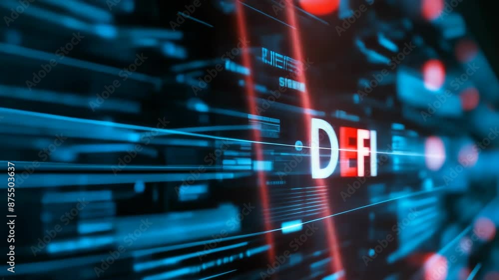 Poster decentralized finance defi concept with glowing network background illustrating blockchain technolog