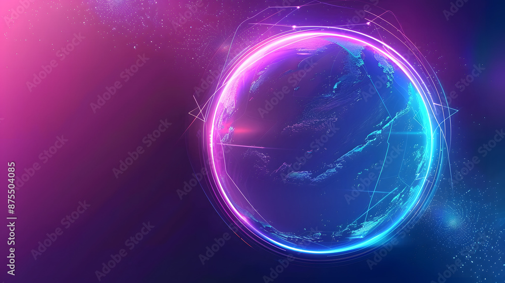Poster abstract globe with glowing lines on a pink and blue background. digital art of circle or geometric 