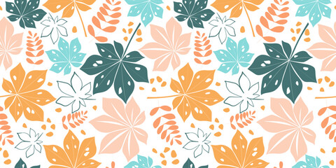 Seamless pattern with abstract silhouettes of leaves. Natural floral airy print. Vector graphics.