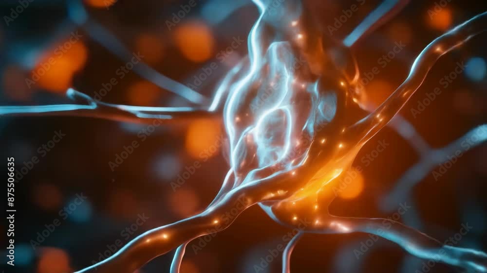 Poster close-up of a neuron with glowing synapses