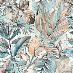 Medium Complexity Tropical Leaves and Flowers Pattern
