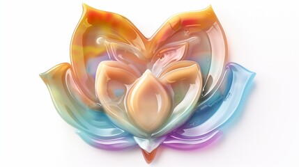 A heart-shaped symbol crafted from colored wax, melted into a tranquil lotus flower design with soft pastels, isolated on solid white background.