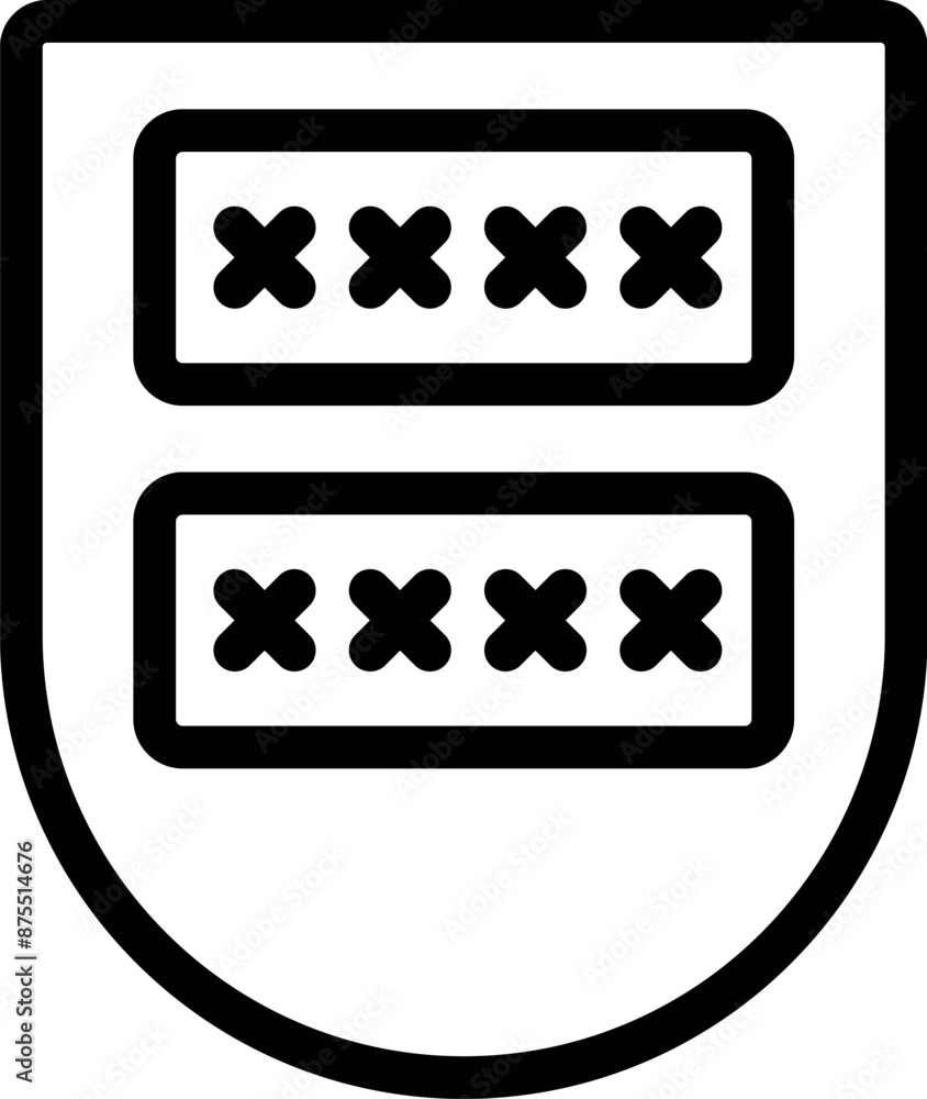 Poster simple icon of a shield protecting two password fields, symbolizing online security