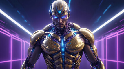 Golden Male Blue glow AI with neon light. AI generativ.