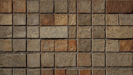Old brown gray rusty vintage worn shabby patchwork motif tiles stone concrete cement wall texture background banner