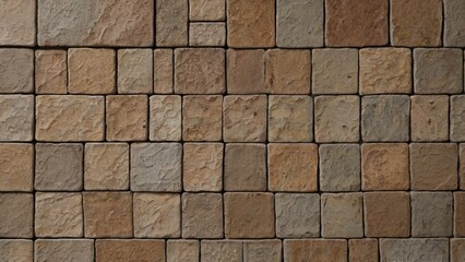 Obraz premium Old brown gray rusty vintage worn shabby patchwork motif tiles stone concrete cement wall texture background banner