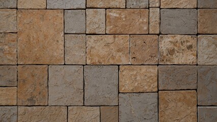 Naklejka premium Old brown gray rusty vintage worn shabby patchwork motif tiles stone concrete cement wall texture background banner