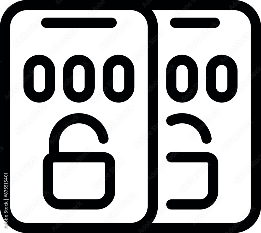 Poster line icon of a two factor authentication system providing digital security on a smartphone