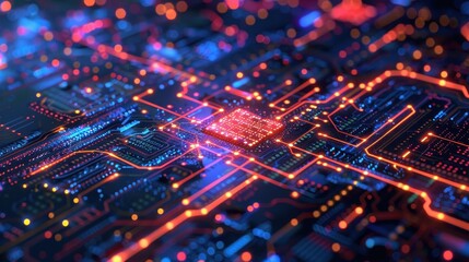Obraz premium Futuristic AI Circuit Board With Glowing Connections. Generative AI