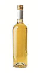 Clear Bottle of White Wine on White Background