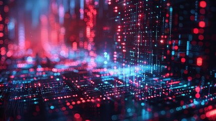 Obraz premium Futuristic Digital Cityscape With Red and Blue Lights. Generative AI