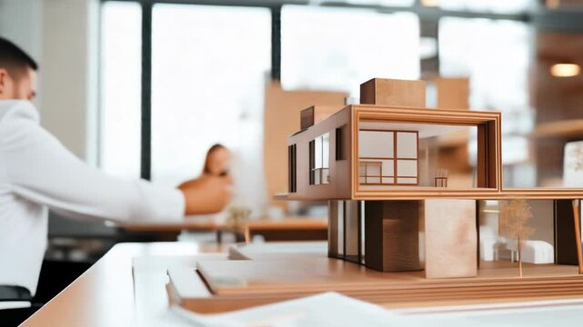 Architectural model of a modern house with detailed exterior and landscaping