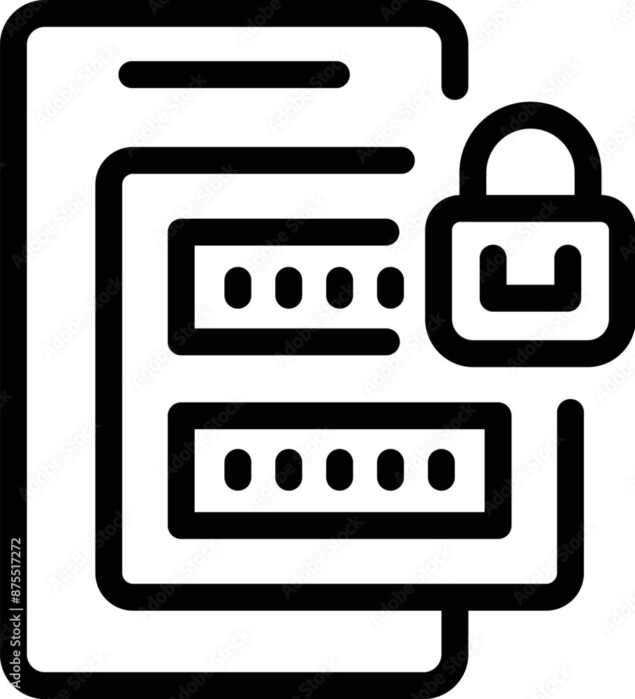 Poster black outline icon representing a document being secured with a password and padlock, symbolizing da