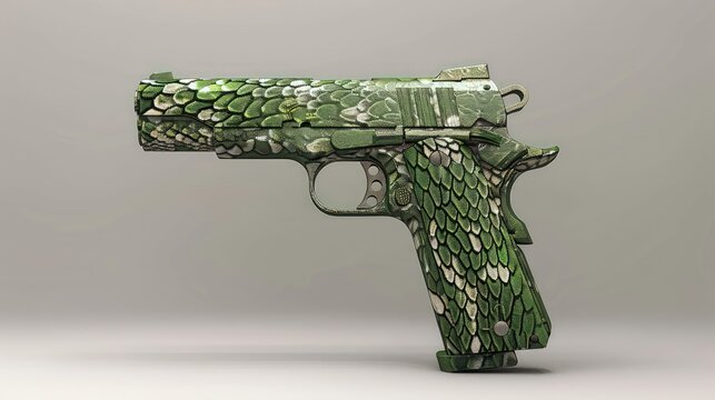 A green gun with a snake design on it. Generate AI image
