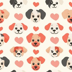 Seamless pattern a funny puppies and hearts. A cute simple tileble wallpapers with light background