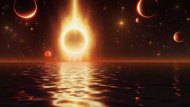 Fantasy Sea Ocean Seascape in a Mistycal Night - Loop Abstract Background Animation