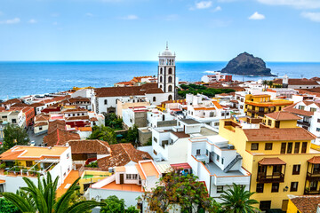 Amazing view of colorful town Garachico. Location: Garachico, Tenerife, Canary Islands. Artistic picture. Beauty world.