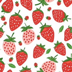 Seamless pattern with drawn strawberries. White background