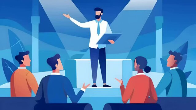 Businessman Giving Presentation to Audience - 4k animation 
