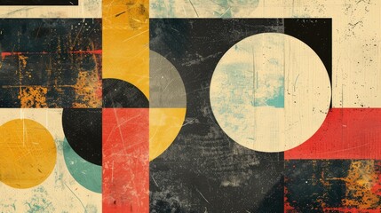 Fototapeta premium Creatively Crafted Geometric Art Collage with Retro Style Texture Backdrop with Space for Text Ideal for Posters Banners and Flyers