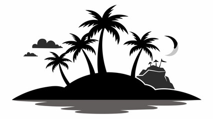 Tropical Island Adventure: Vector Silhouette on White