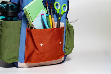 School backpack with stationery.