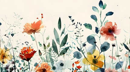 A carefully created watercolor illustration of flowers that depicts the spring and summer seasons 