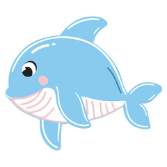 Cute baby dolphin. Flat cartoon underwater character. Marine animals. Inhabitant of the sea