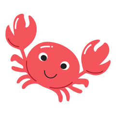 Cute crab. Flat cartoon underwater character. Marine animals. Inhabitant of the sea