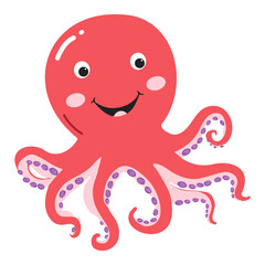 Cute octopus. Flat cartoon underwater character. Marine animals. Inhabitant of the sea