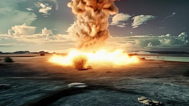 explosion of a nuclear bomb with a mushroom in the desert