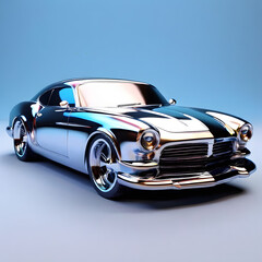 Obraz premium 3d metallic chrome car on clear background