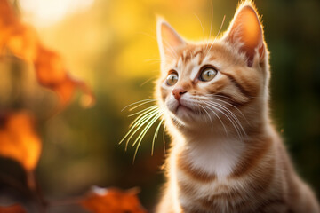 Obraz premium Adorable Ginger Kitten in Autumn Light