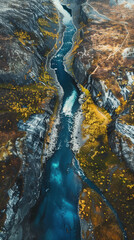 a river flowing through a ravine, created with generative AI technology