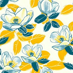 Obraz premium Whimsical Blue, Green, and Pink Floral Grid Pattern for Textile Design