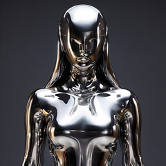 3d metallic chrome woman body on clear background