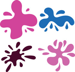 Round figures of splashes, blots and flying drops