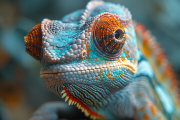 Fototapeta premium Chameleon in the wild. Beautiful extreme close-up.