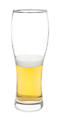 Half full glass of beer isolated on white