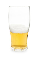 Half full glass of beer isolated on white